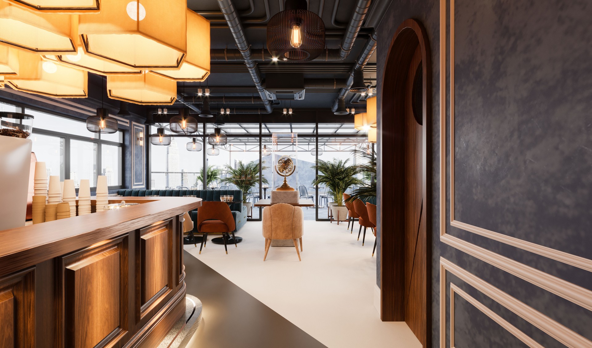 3D render of cafetaria and restaurant